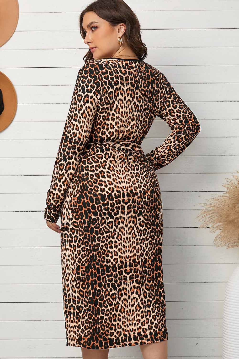 Robe Grande Taille Femme Moderne Leopard Portefeuille
