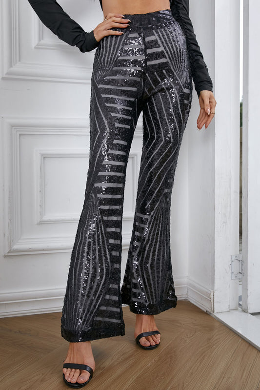 Pantalon Large Paillettes Noir Femme