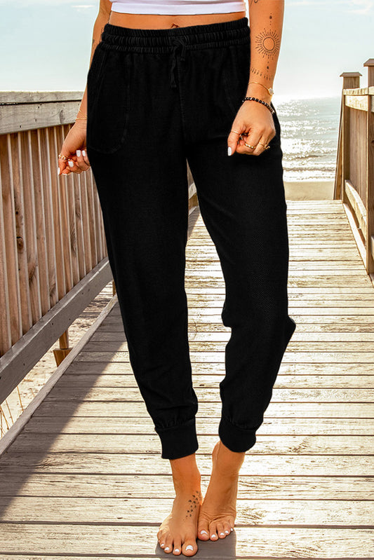 Pantalon de Jogging Noir Femme Taille Elastique avec Poches