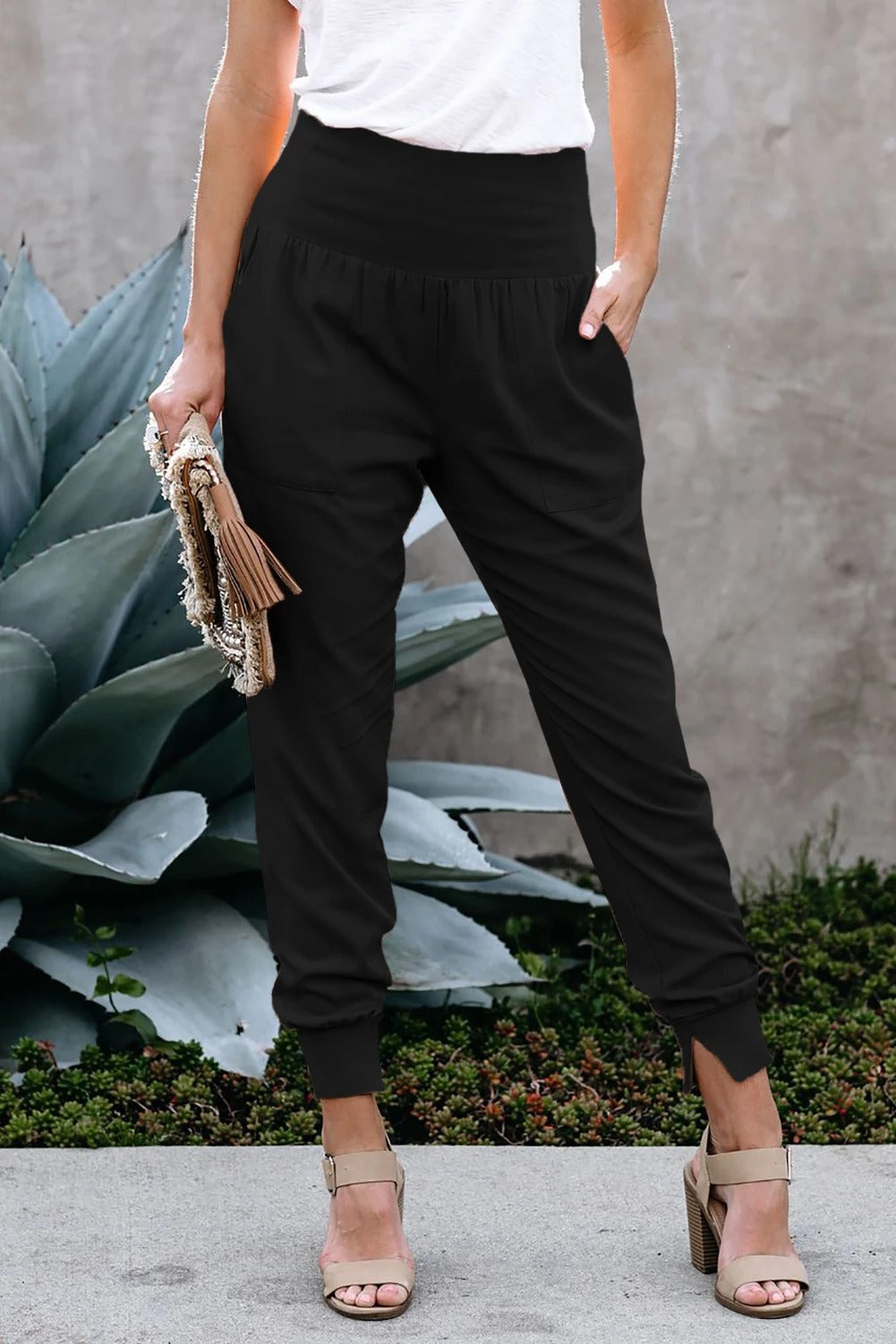 Pantalon de Jogging Femme Noir Coton Avec Poches