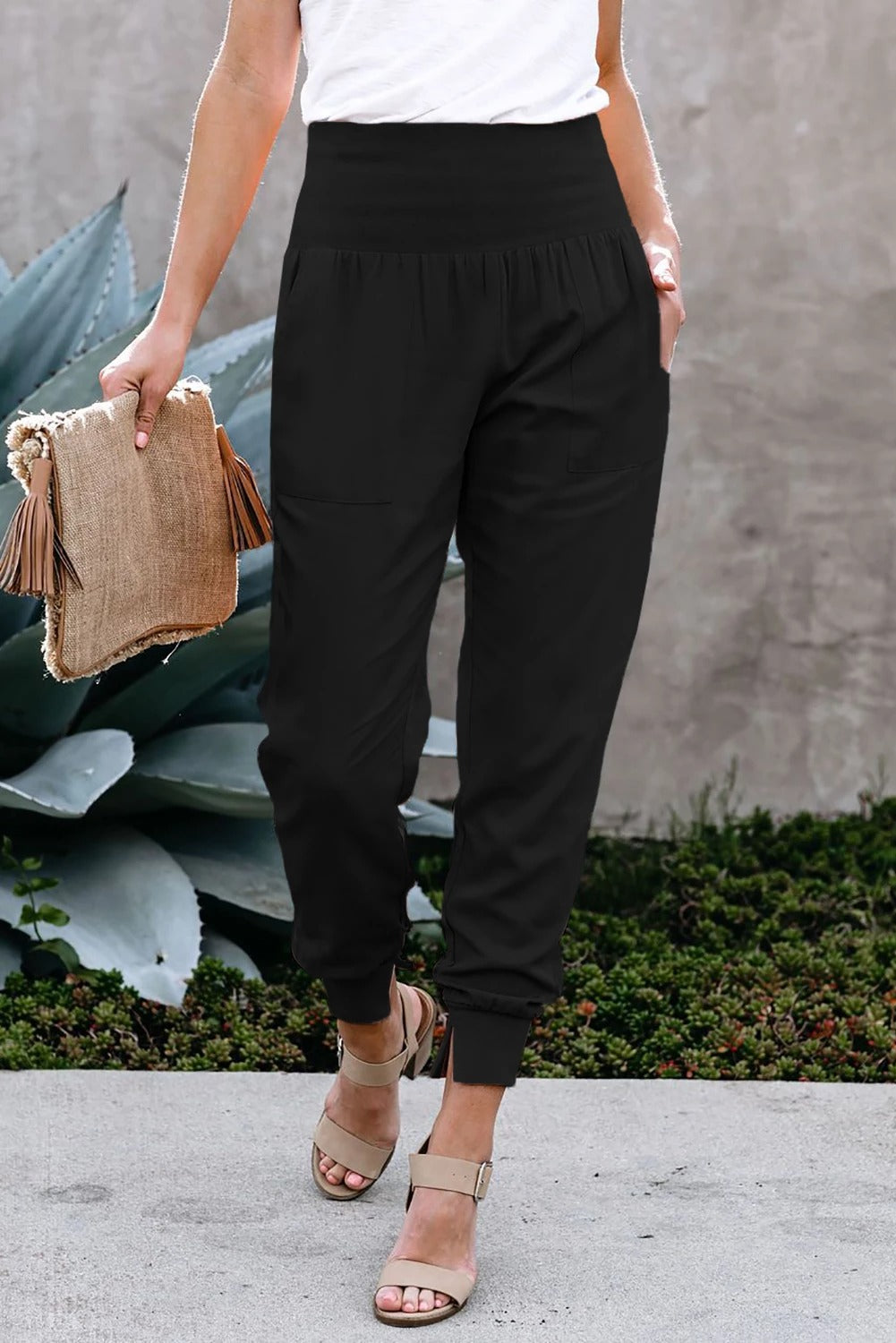 Pantalon de Jogging Femme Noir Coton Avec Poches