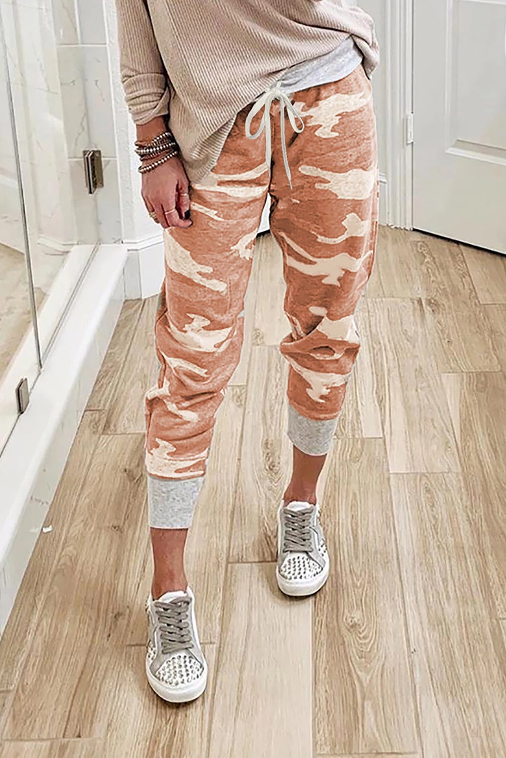 Pantalon de Sport Femme Tricot Imprime Camouflage Orange