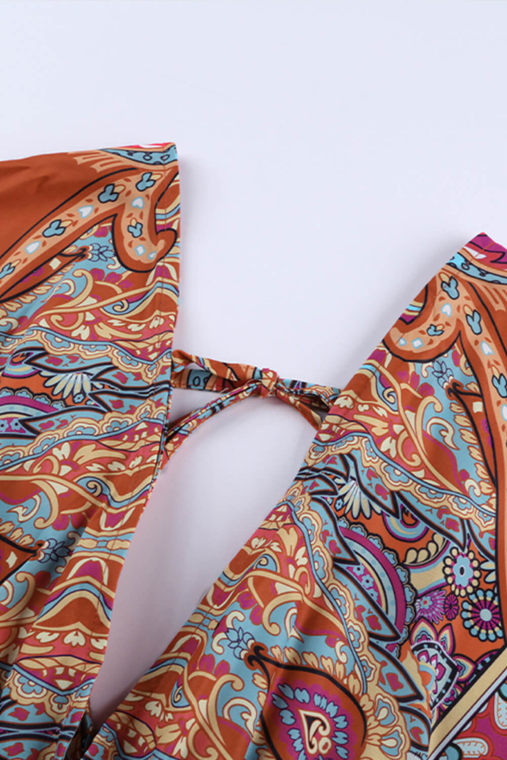 Robe Boheme Multi-couleur Col en V Manches 3/4 et Imprime Vintage