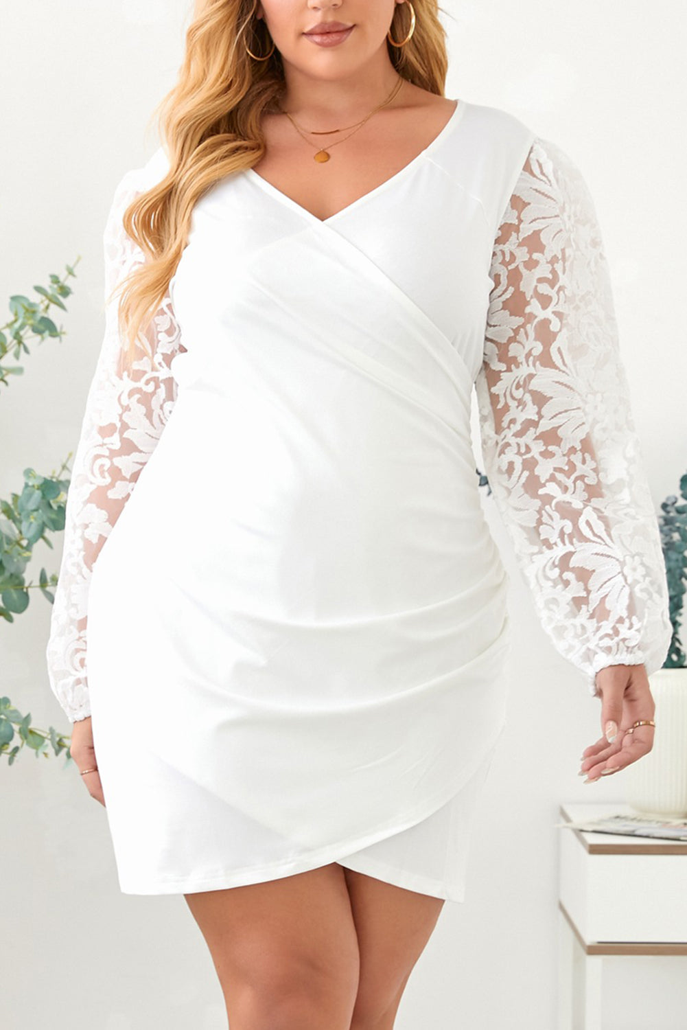 Robe Grande Taille Chic Dentelle Manches Longues