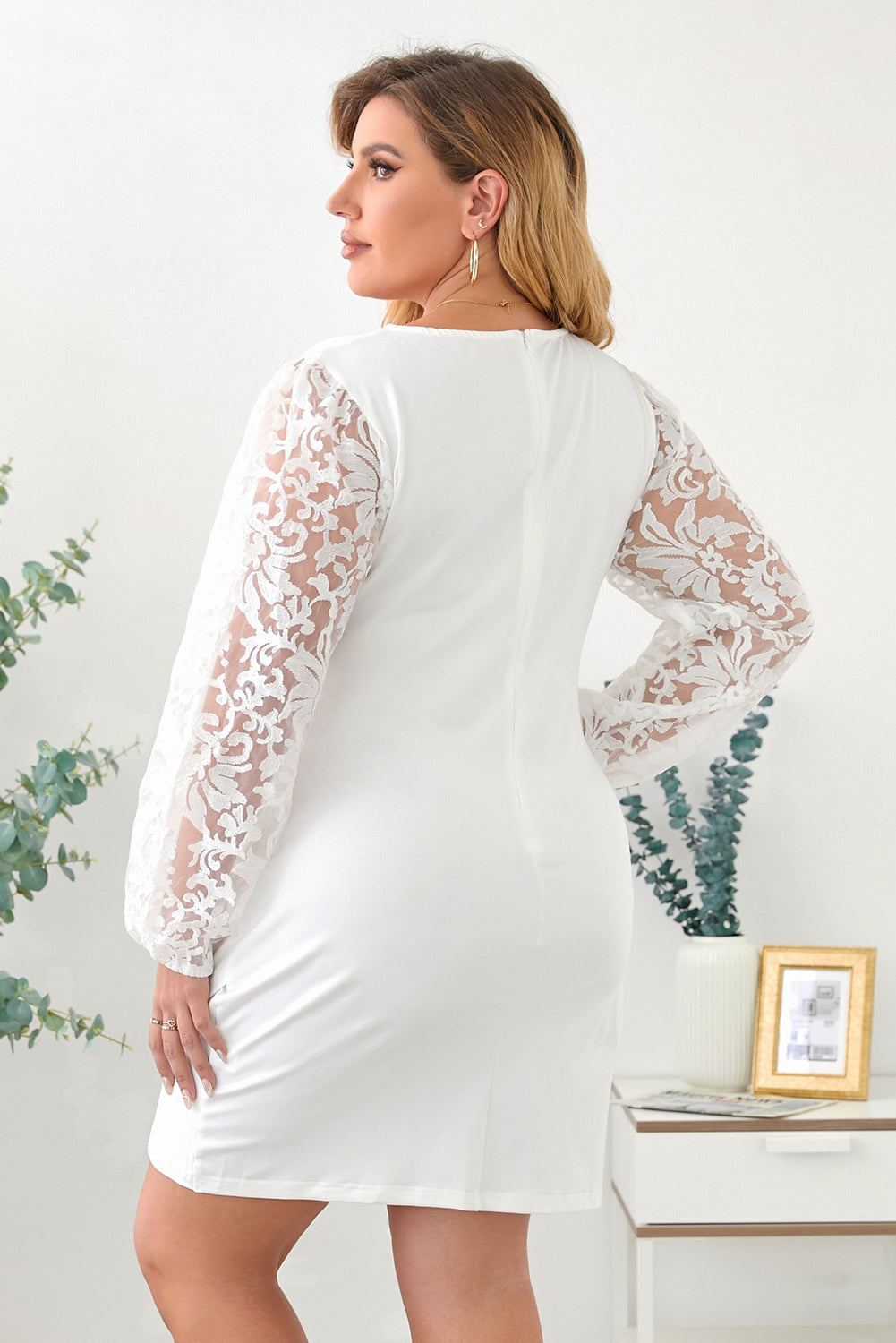 Robe Grande Taille Chic Dentelle Manches Longues