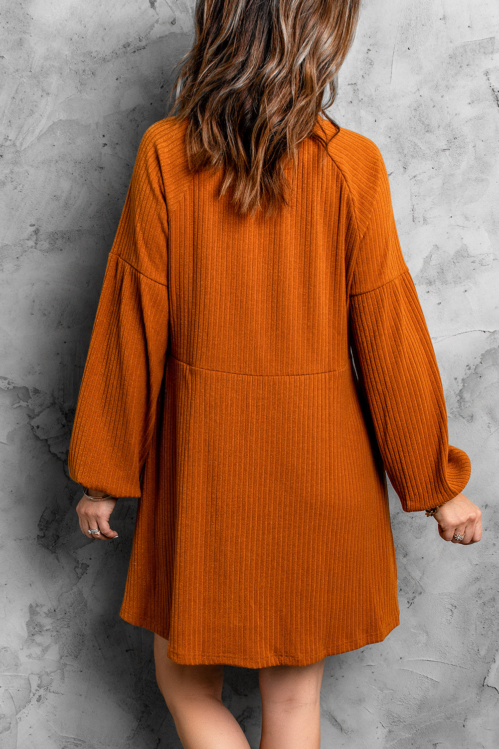 Robe Pull Femme Orange Col Rond Taille Empire