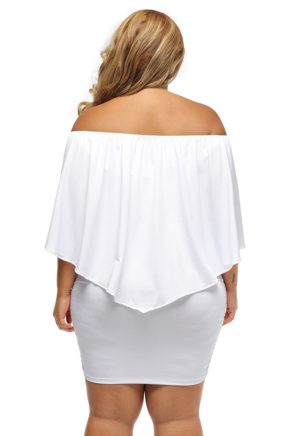 Robe Grande Taille Pour Blanc Court Collerette Epaules Denudees