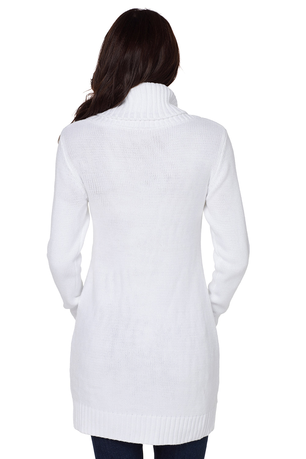 Robe Pull en Tricoter Blanche Col Roule