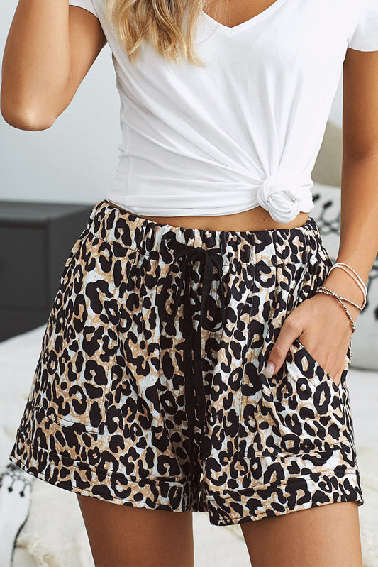 Short Femme Leopard Taille Elastique Poches Decontractee