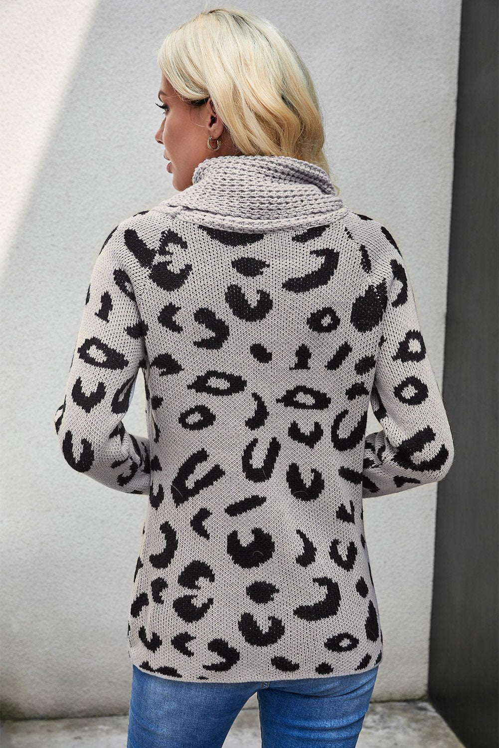 Pull Tricote Decontracte Imprime Leopard Gris Pour Femme