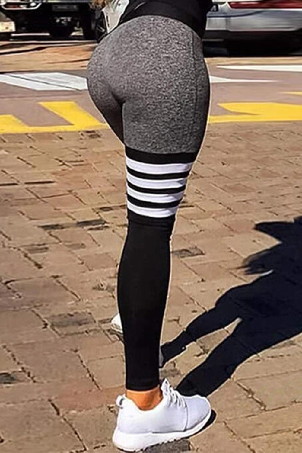 Leggings de Sport Yoga Femme Girs Et Noir Raye